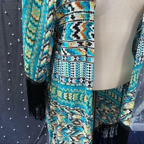 Love Tease Fringe Boho Retro Kimono Cardigan size large - Picture 3 of 10